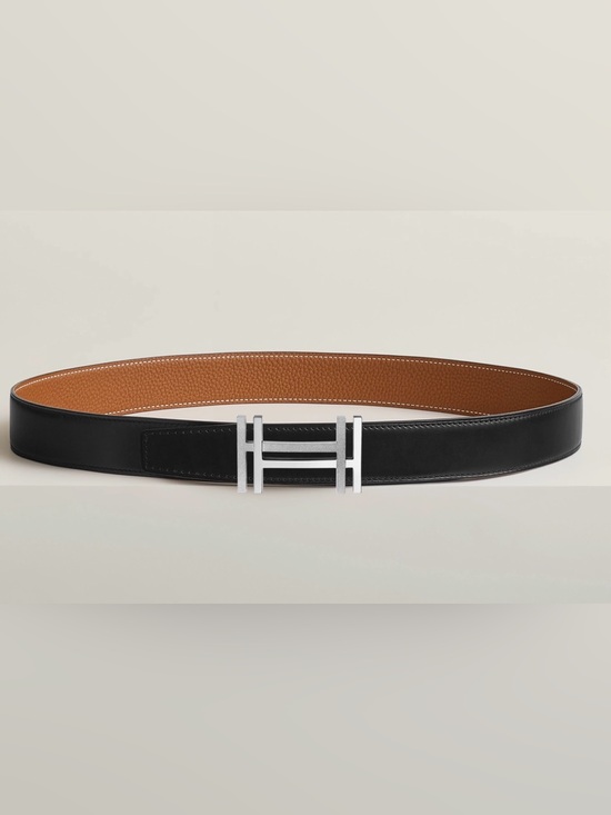 Hermes Other - Hermes Au Carre Reversible Black/Tan Leather Belt with H Buckle.